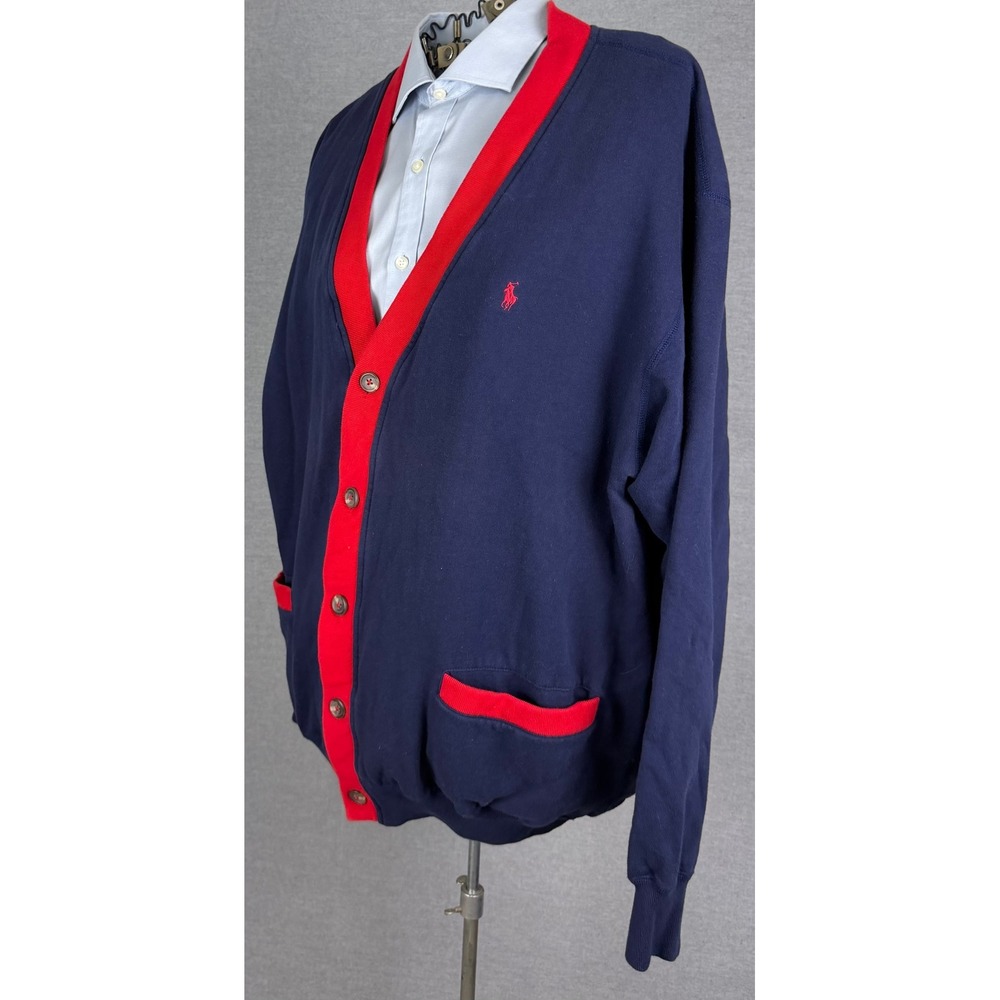 Vintage 80s Polo Ralph Lauren Cardigan Sweatshirt Navy Red Blue Mens Large L